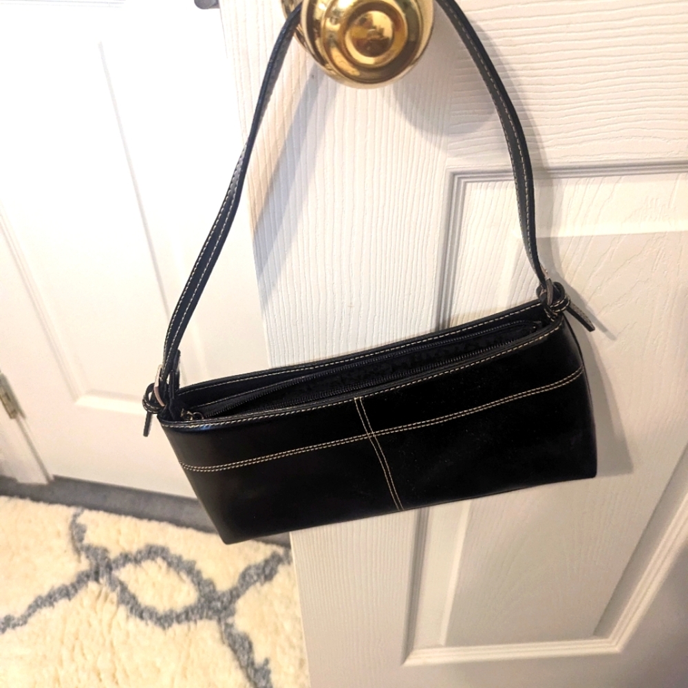 Black leather handbag